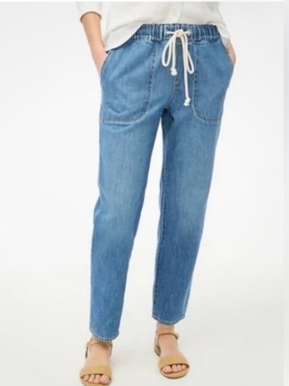 J. Crew Denim Drawstring Joggers in Medium Blue